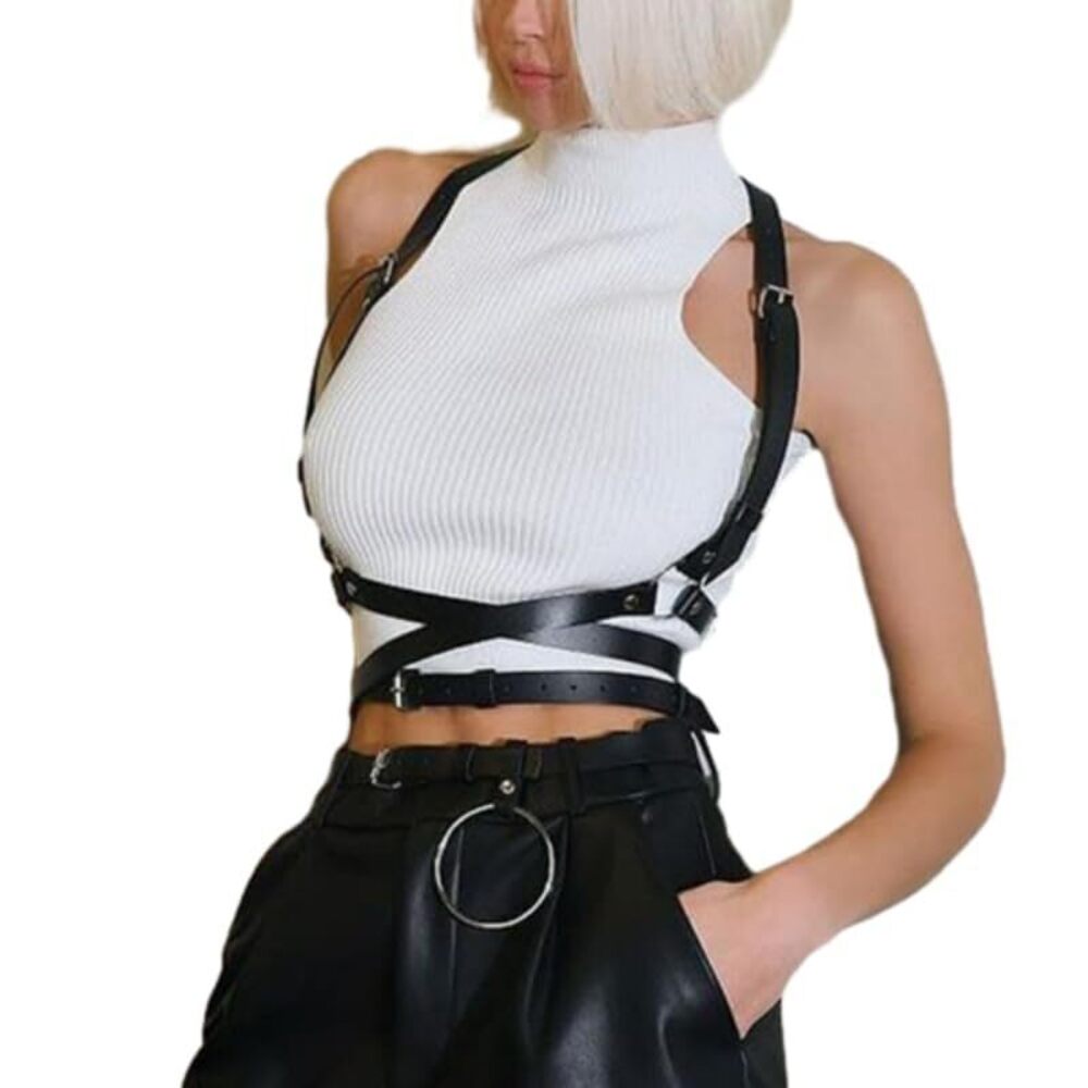 3222 Women Punk Waist Belt Leather Harness Body